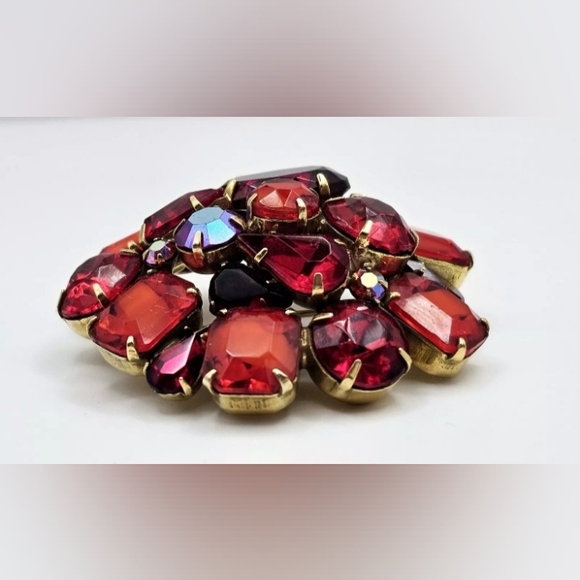 Kramer Vintage 1940s Signed Prong Set Red Rhinestone Brooch Pin Rare - Picture 5 of 8